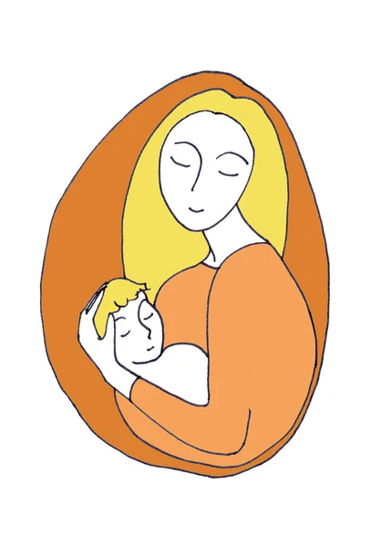 Mother Child Christmas Motherhood Graphic Color Sketch White Background High — Stock Photo, Image