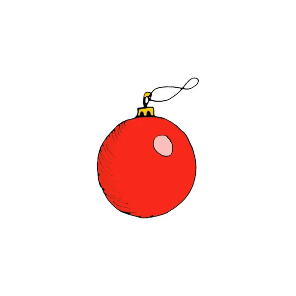 Bola Vermelha Brinquedo Natal Desenho Gráfico Cor Fundo Branco Ilustração — Fotografia de Stock