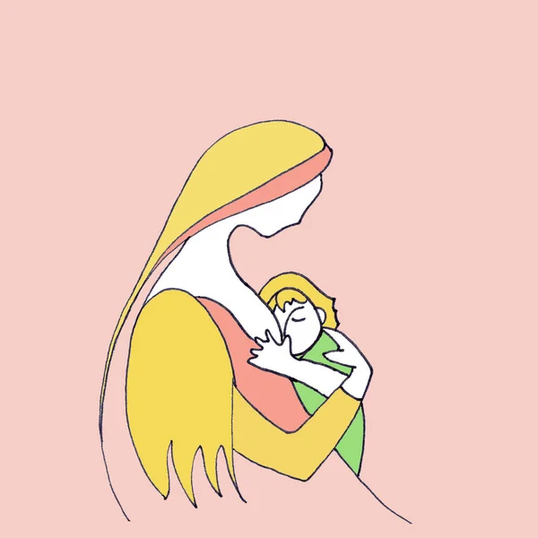 Matka Dziecko Madonna Dziecko Boże Narodzenie Szkic Kolorze Graficznym Różowym — Zdjęcie stockowe