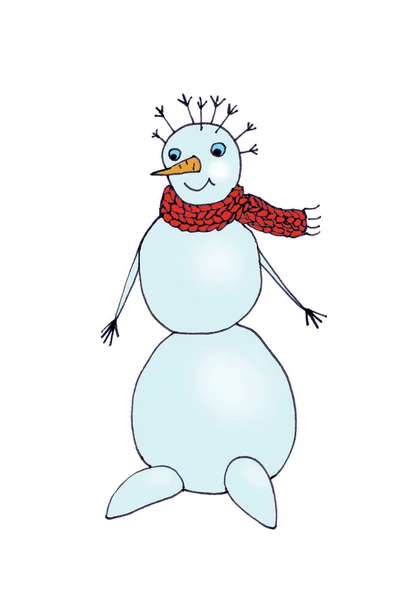 Schneemann Strickschal Grafische Farbzeichnung Auf Weißem Hintergrund Hochwertige Illustration — Stockfoto