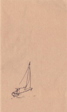 Yelkenli yat, kahverengi desenli kağıda çizimler, fotokopi alanı. Yüksek kaliteli illüstrasyon