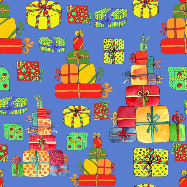 Patrón Sin Costuras Navidad Con Regalos Hermoso Paquete Ilustración Gráfica — Foto de Stock