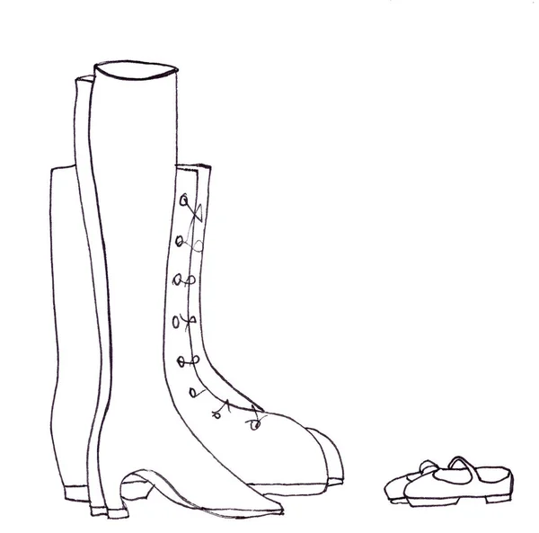 Взуття Дорослих Дітей Сімейна Концепція Графічний Лінійний Малюнок Білому Тлі — стокове фото