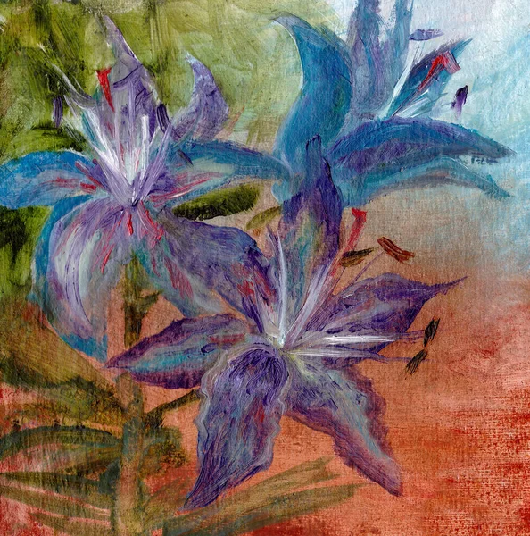 Purple Lilies Abstract Textural Background Oil Painting High Quality Illustration — Stock Photo, Image