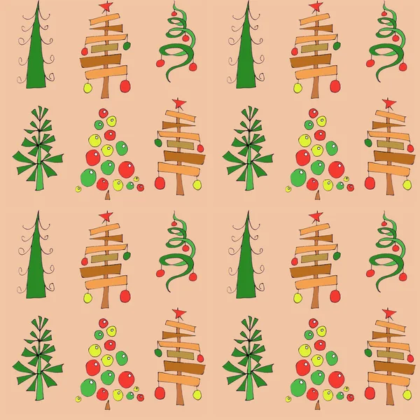 Seamless Christmas Pattern Elegant Christmas Trees Graphic Color Drawing Orange — Stock Photo, Image