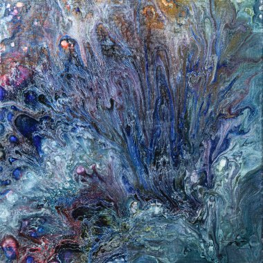 Soyut dokusal sıvı arka planı turuncu mavi turkuaz renklerde. Yüksek kaliteli illüstrasyon