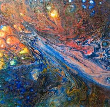 Soyut dokusal sıvı arka planı turuncu mavi turkuaz renklerde. Yüksek kaliteli illüstrasyon