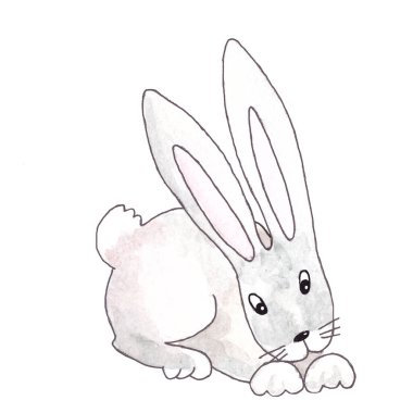 Beyaz arka planda izole edilmiş suluboya resimli paskalya tavşanı. Yüksek kaliteli illüstrasyon