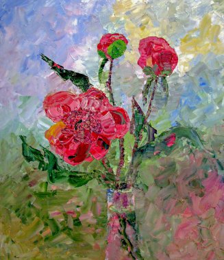 Gökyüzü arka planında kırmızı şakayık boyası