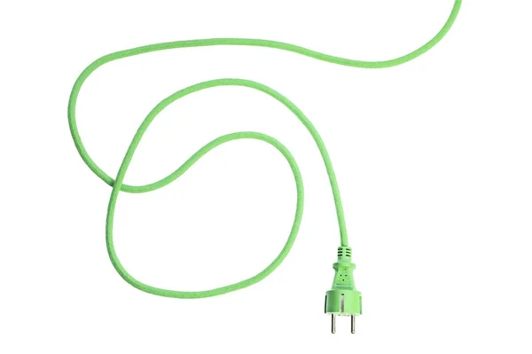 Conceptual green plug on white background, ecological green energy, copy space — Stock Photo, Image