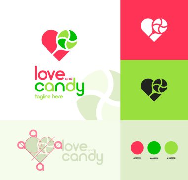 Vector logo love and candy template for sweets, candy shop, boutique, store