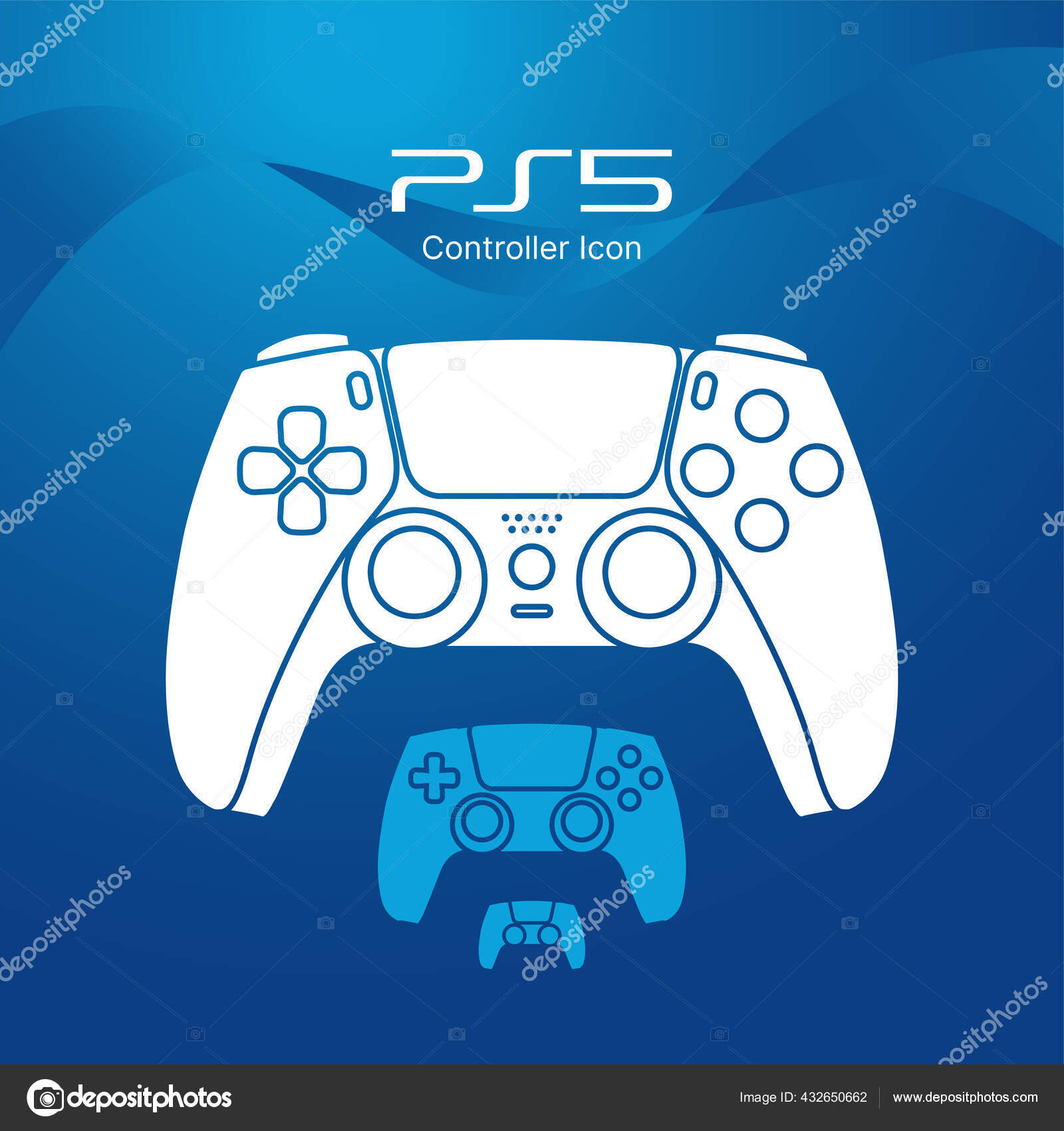 Realistic game console of the new generation Playstation 5 in vector.  Realistic Dualsenses ps5 gamepad in vector. on a blue background. Stock  Vector