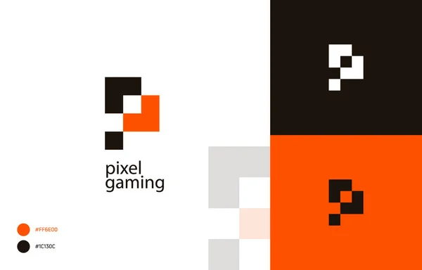 Nowoczesne gry Pixelated Szablon Logo wektor, Litera pikselowa P w stylu tetris — Wektor stockowy