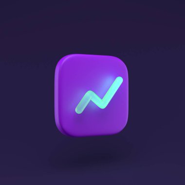 Koyu soyut arkaplanda neon çizgisi basit üç boyutlu illüstrasyon olan grafik simgesi. Minimum konsept. 3 Boyutlu Hazırlama