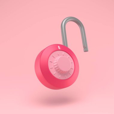 Pastel soyut arkaplanda asma kilit simgesi basit 3d illüstrasyon. Şifreli kilit. Minimum konsept. 3d oluşturma