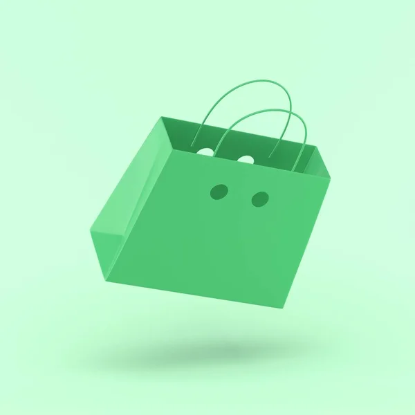 3D eko taška jednoduchá ikona 3D ilustrace na zeleném pastelovém abstraktním pozadí. minimální koncept. 3D vykreslování — Stock fotografie