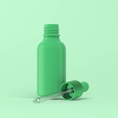 Kahverengi ilaç şişesi ve beyaz üzerine izole edilmiş damlatıcı.