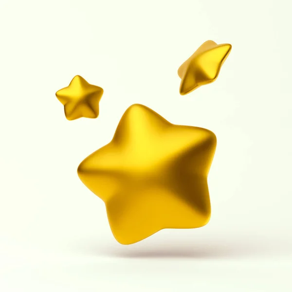 Звезды звёздочки простые золотые иконки 3d иллюстрации на светлом пастельном фоне для звонка, рейтинга, достижений. Минимальная концепция. 3d рендеринг изолирован. Высокое качество иллюстрации — стоковое фото