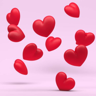 Ekstra açık pembe pastel arka planda üç boyutlu iki kupa ve açık gölge çizimi. 3d render love or like.