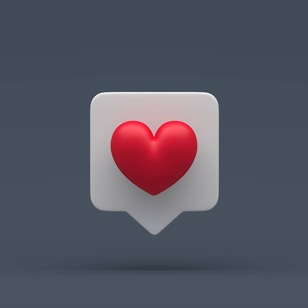 3d simple like notification on grey pastel background with clear shadow. Hight quality 3d illustration. 3d render new message love or like.