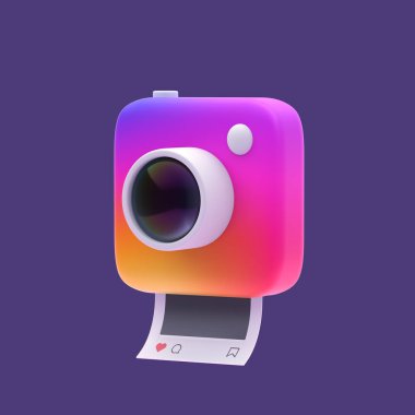 3D basit gökkuşağı enstantane kamerası, açık gölgeli pastel arka planda lens var. İzole edilmiş hight kalitesi 3d illüstrasyon.