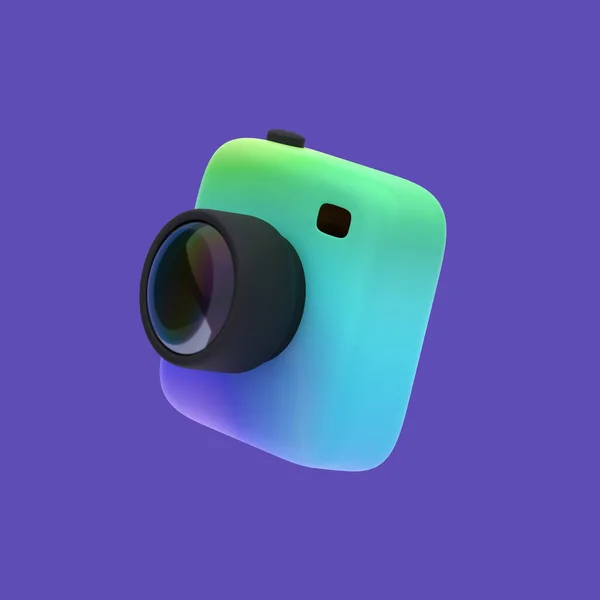 3D jednoduchá duhová fotografická kamera s objektivem na pastelovém pozadí s jasným stínem. Izolovaná vysoká kvalita 3D ilustrace. — Stock fotografie