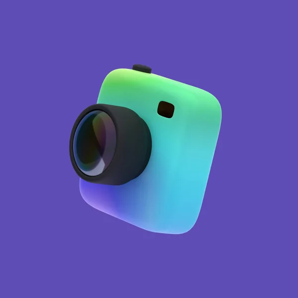 3d simple rainbow snapshot camera with lens on pastel background with clear shadow. Isolated hight quality 3d illustration.