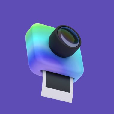 3D basit gökkuşağı enstantane kamerası, açık gölgeli pastel arka planda lens var. İzole edilmiş hight kalitesi 3d illüstrasyon.