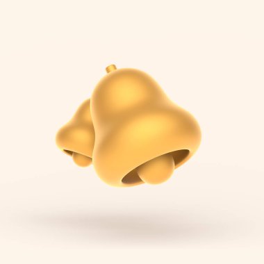 Pastel arka planda izole edilmiş 3D altın uyarı çanları. Hight kalitesi 3D çizim. 3 Boyutlu Hazırlama