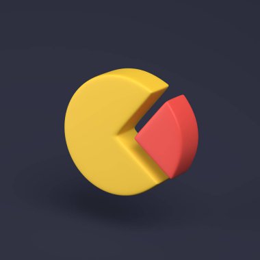 Koyu renkli arka planda basit bir pasta grafiği simgesi. Yükseklik kalitesi 3d yorumlaması en düşük konsept.