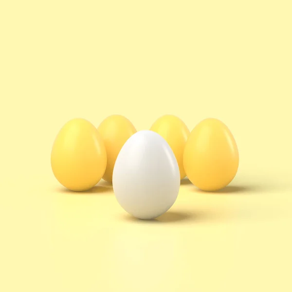 Huevos Pascua Amarillos Simples Huevo Blanco Sobre Fondo Pastel Ilustración — Foto de Stock