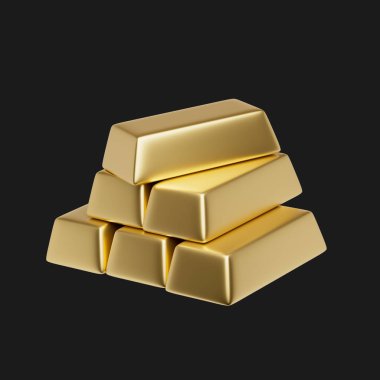 Koyu arkaplanda 3D basit altın külçeler. Yüksek kalitede külçeler. Altın külçeleri ayır.