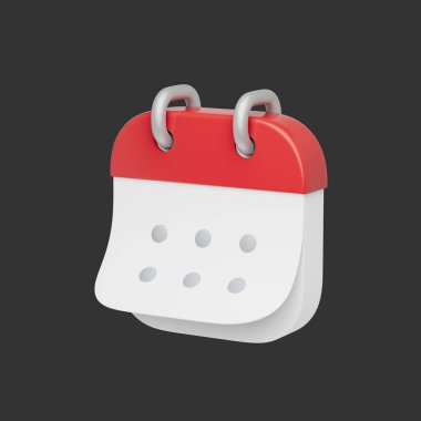 3d basit takvim simgesi koyu arkaplanda izole edilmiş. Yükseklik kalitesi 3D görüntüleyici.