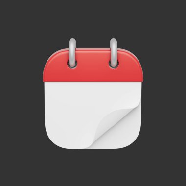 3d basit takvim simgesi koyu arkaplanda izole edilmiş. Yükseklik kalitesi 3D görüntüleyici.