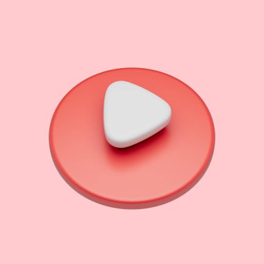 3d basit oynatma videosu veya ses simgesi pastel kırmızı arkaplanda izole edildi. Yükseklik kalitesi 3D görüntüleyici