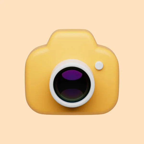 Einfache Kamera Mit Objektiv Auf Pastellorangefarbenem Hintergrund Mit Klarem Schatten — Stockfoto