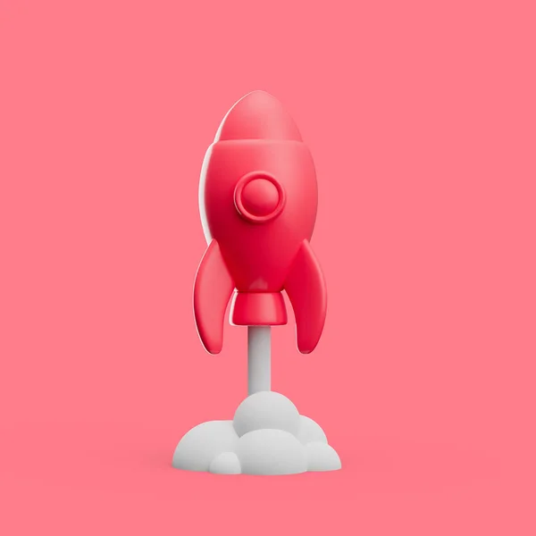 3d simple flying rocket icon on white background with clear shadow. Isolated catroon space shuttle illustration. — Stock Photo, Image