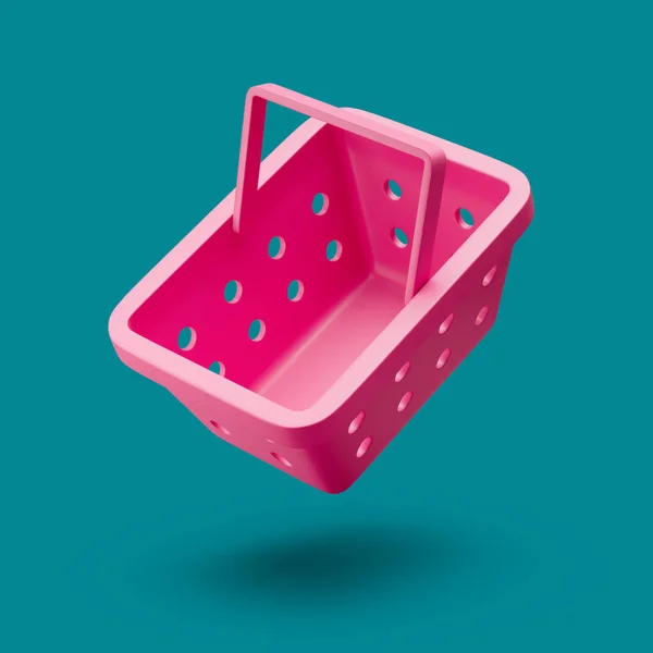 Shoping korg enkel ikon mall 3d illustration på pastell bakgrund. Minimalt koncept. 3D-återgivning isolerad med mjuka skuggor. — Stockfoto