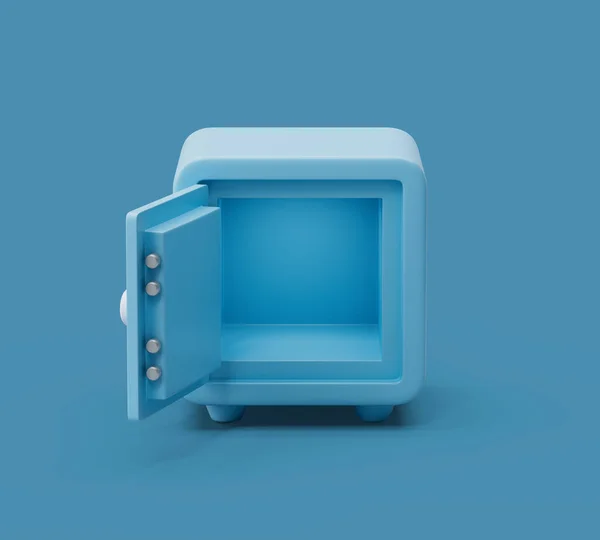Öffnen Sie Leere Safe Box Frontansicht Auf Blauem Pastellhintergrund Mit — Stockfoto