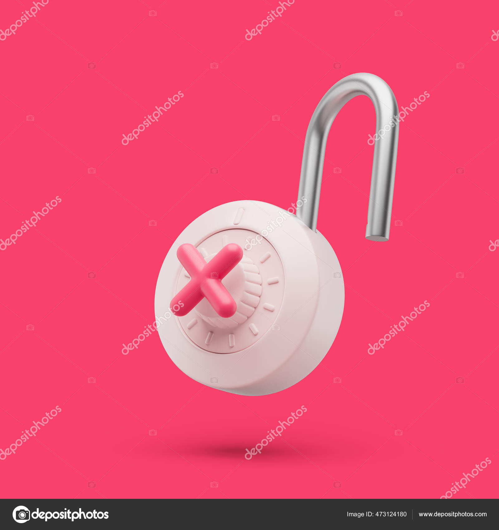 Closed red pad lock with key, 3d icon Stock Illustration