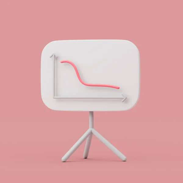 Abwärts Graphiklinie auf Whiteboard. Einfache 3D-Darstellung auf pastellfarbenem Hintergrund. — Stockfoto