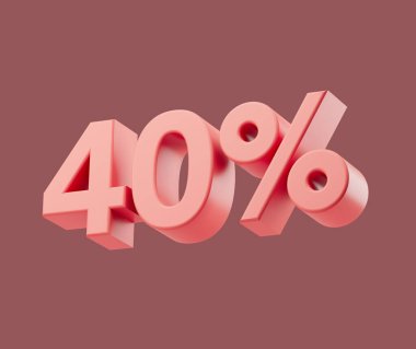 Sale 40 or forty percent on pastel background. 3d render illustration. Isolated object clipart
