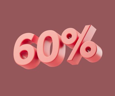 Pastel arka planda% 60 ya da% 60 indirim. 3 boyutlu resimleme. Ayrı nesne