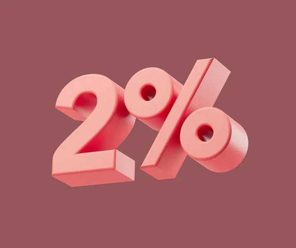 Sale 2 percent on pastel background. 3d render illustration. Isolated object — Stock Fotó