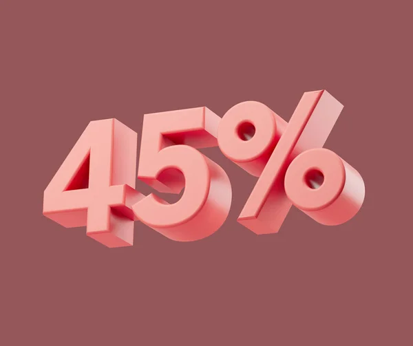 Rea 45 eller fyrtiofem procent på pastell bakgrund. 3D-återgivning illustration. Isolerat föremål — Stockfoto