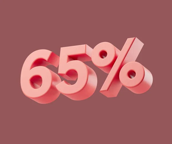Rea 65 eller sextiofem procent på pastell bakgrund. 3D-återgivning illustration. Isolerat föremål — Stockfoto