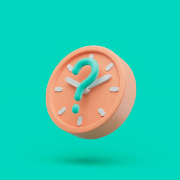 Cercle icône de l'horloge avec symbole de question. Illustration de rendu 3D simple sur fond vibrant. — Photo