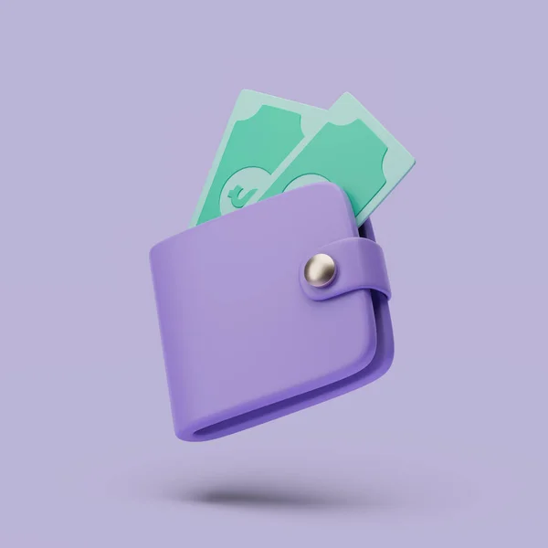 Wallet with cash icon. 3d simple render illustration on pastel background. — Stock Photo, Image