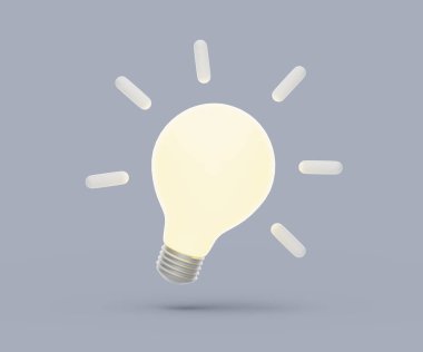Idea lightbulb icon. Simple 3d render illustration on pastel background. clipart