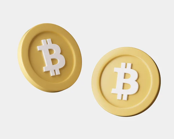 Cryptogeld Bitcoins uit verschillende gezichtspunten op witte achtergrond. 3d illustratie weergeven met zachte verlichting. — Stockfoto